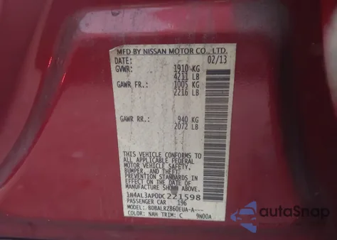 2013 Nissan Altima 2.5 S z USA, uszkodzony, nr VIN 1N4AL3AP0DC221598